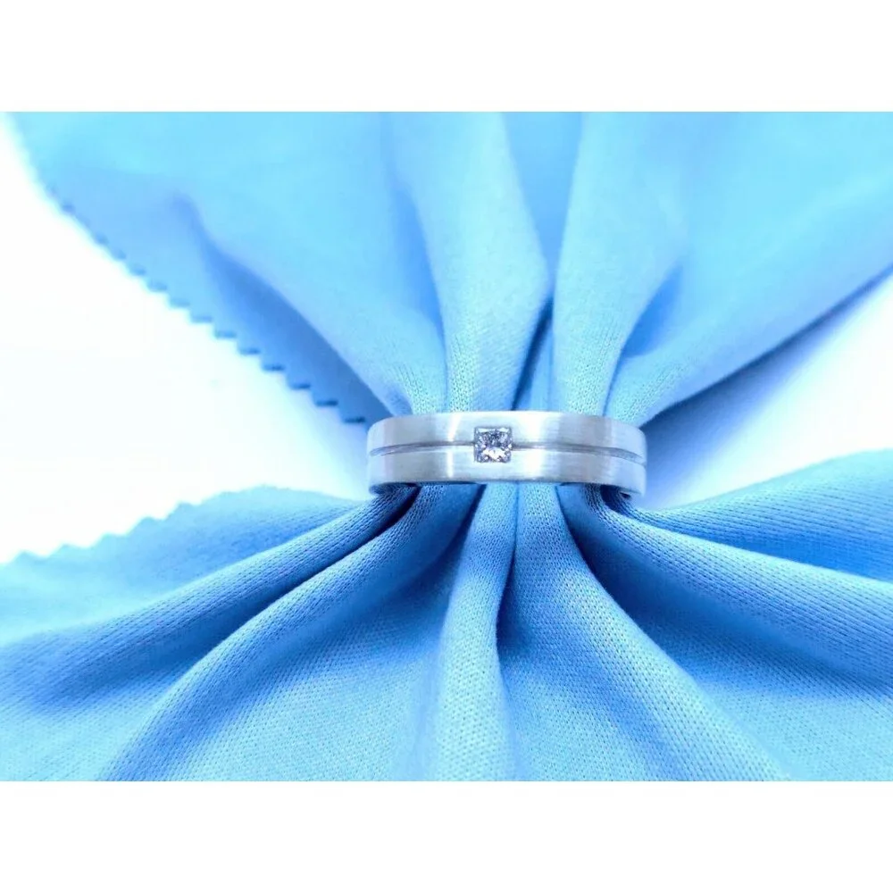 14K White Gold Matte Finish Comfort Diamond Square Wedding Band Ring Size 10.75